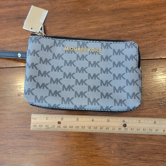 Michael Kors Jet Set Black/Black Double Zip Wristlet Large - Picture 11 of 16